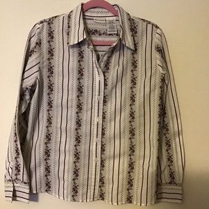 Vintage Roses and striped button front shirt by Sag Harbor women's Large 12/14